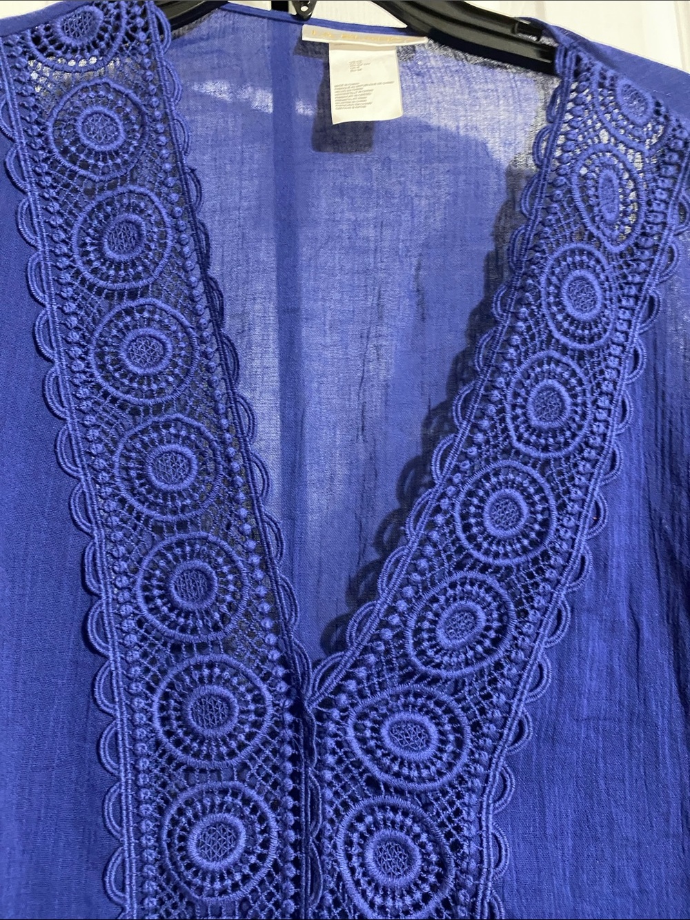 La Blanca Blue Crochet cotton Tunic Coverup tunic top shirt size XS - Picture 2 of 11